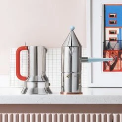 Alessi La Conica Manico Lungo Espressopannu, Teräs - Vaaleansininen -Stelton Myynti 0022 9090 90002 100 amb 1x1